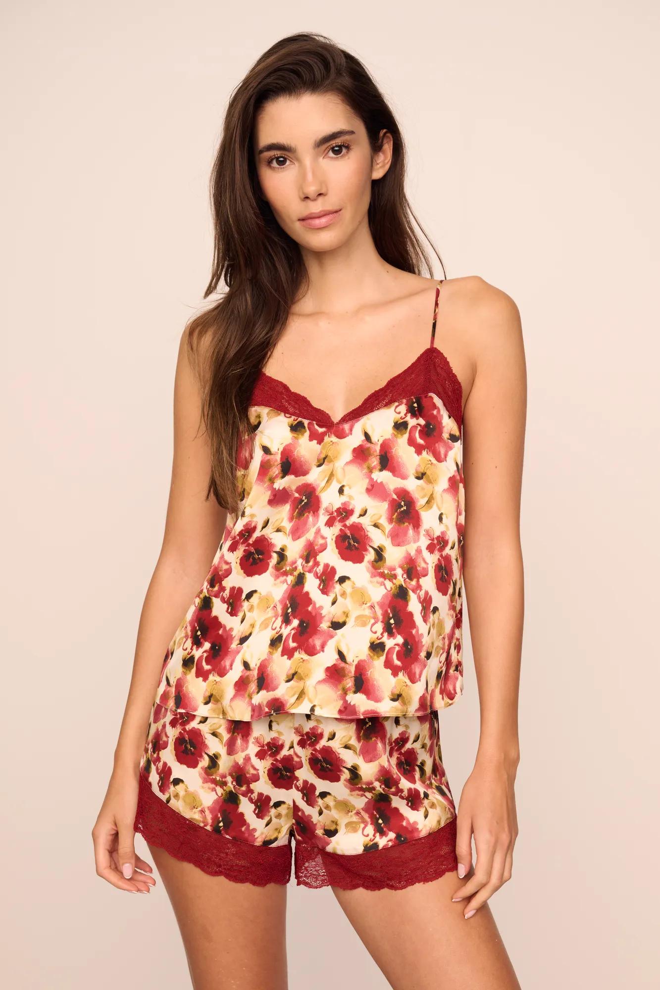 Eberjey x  Lily Aldridge - Washable Silk Printed Lace Cami & Short Set