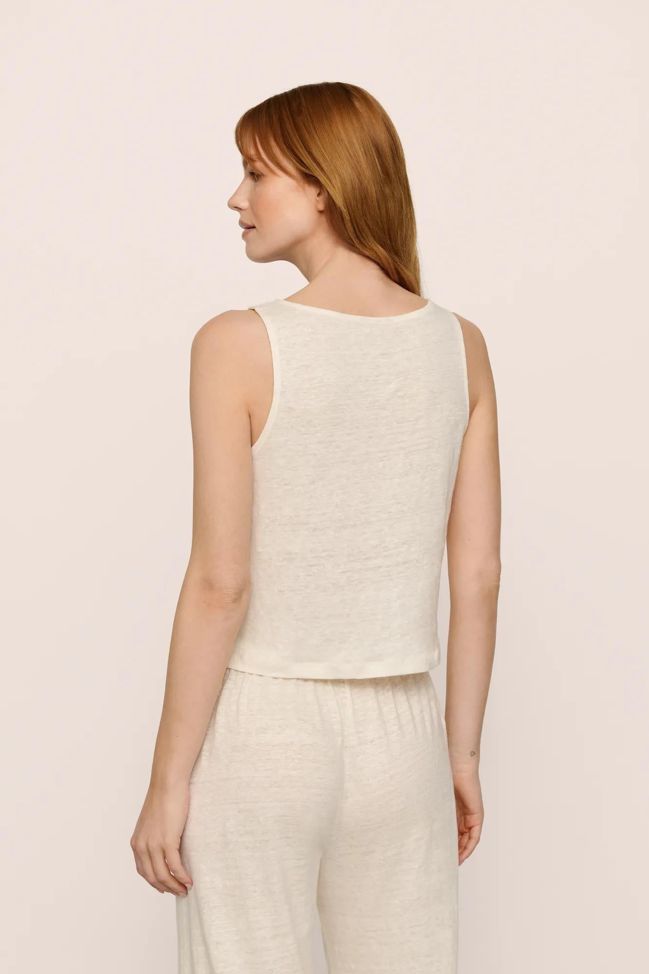 Organic Linen Knit Boat Neck Crop Tank