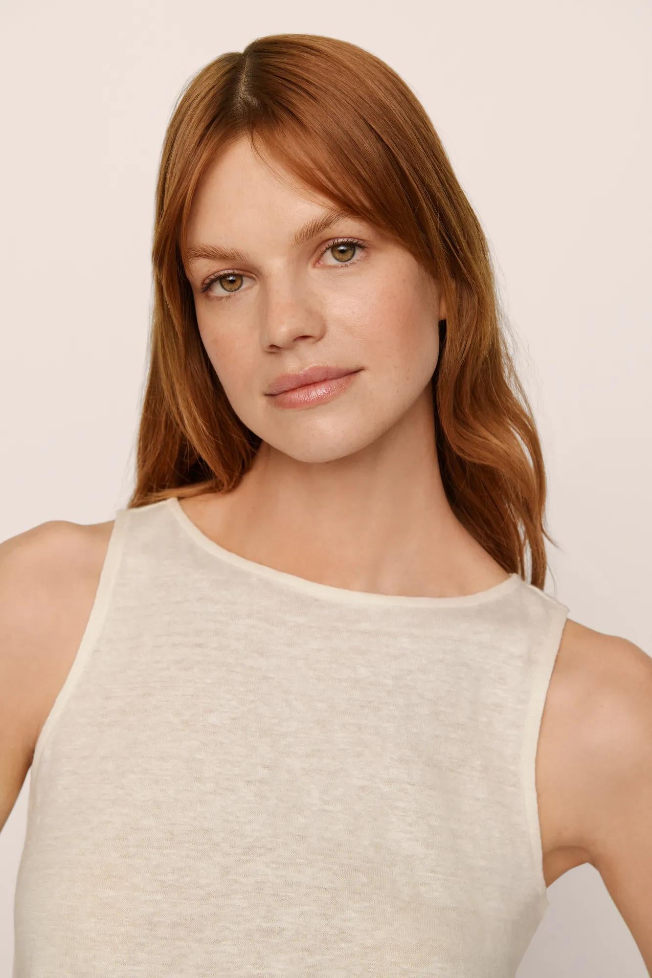 Organic Linen Knit Boat Neck Crop Tank