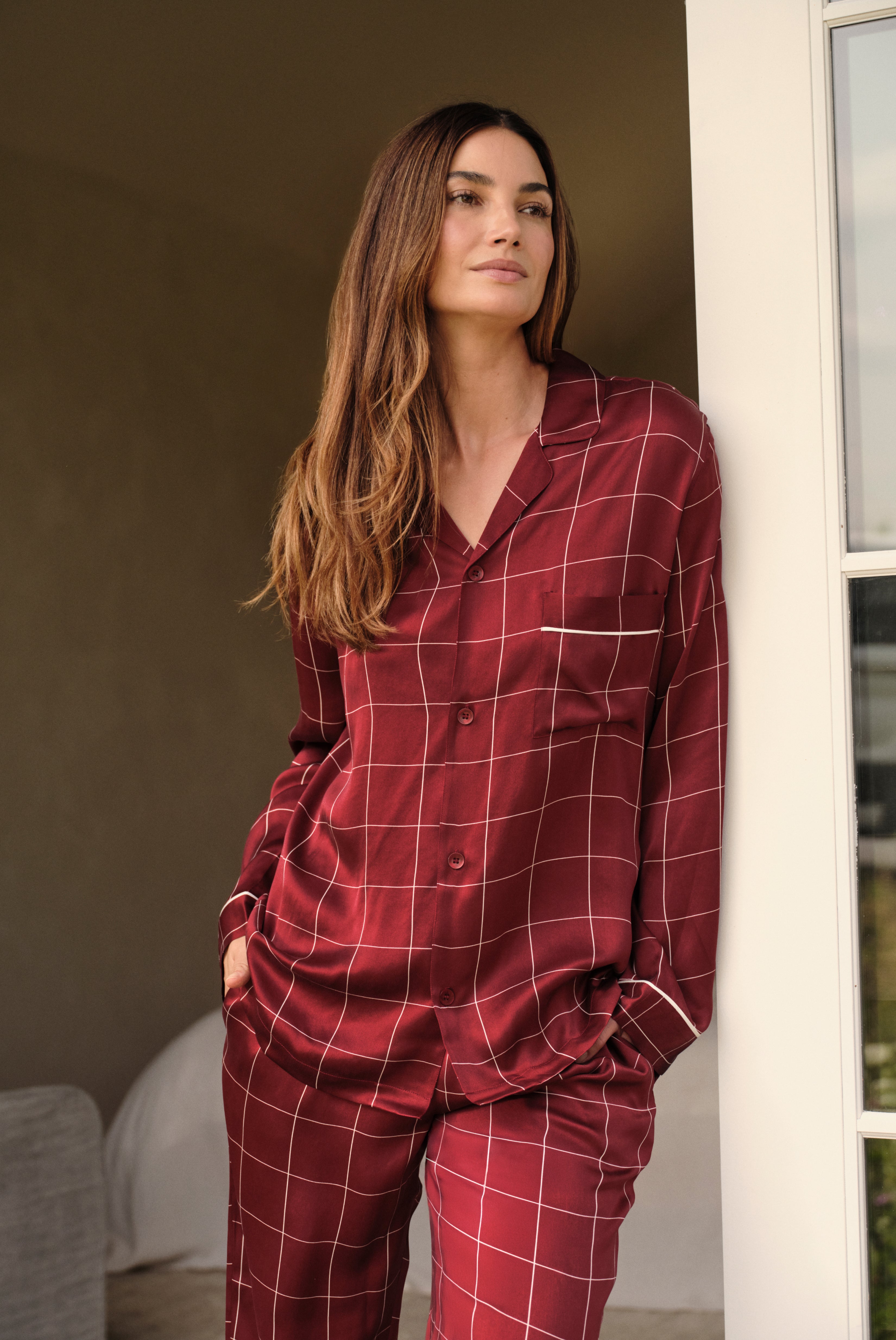 Eberjey x  Lily Aldridge - Inez Washable Silk Printed Long PJ Set
