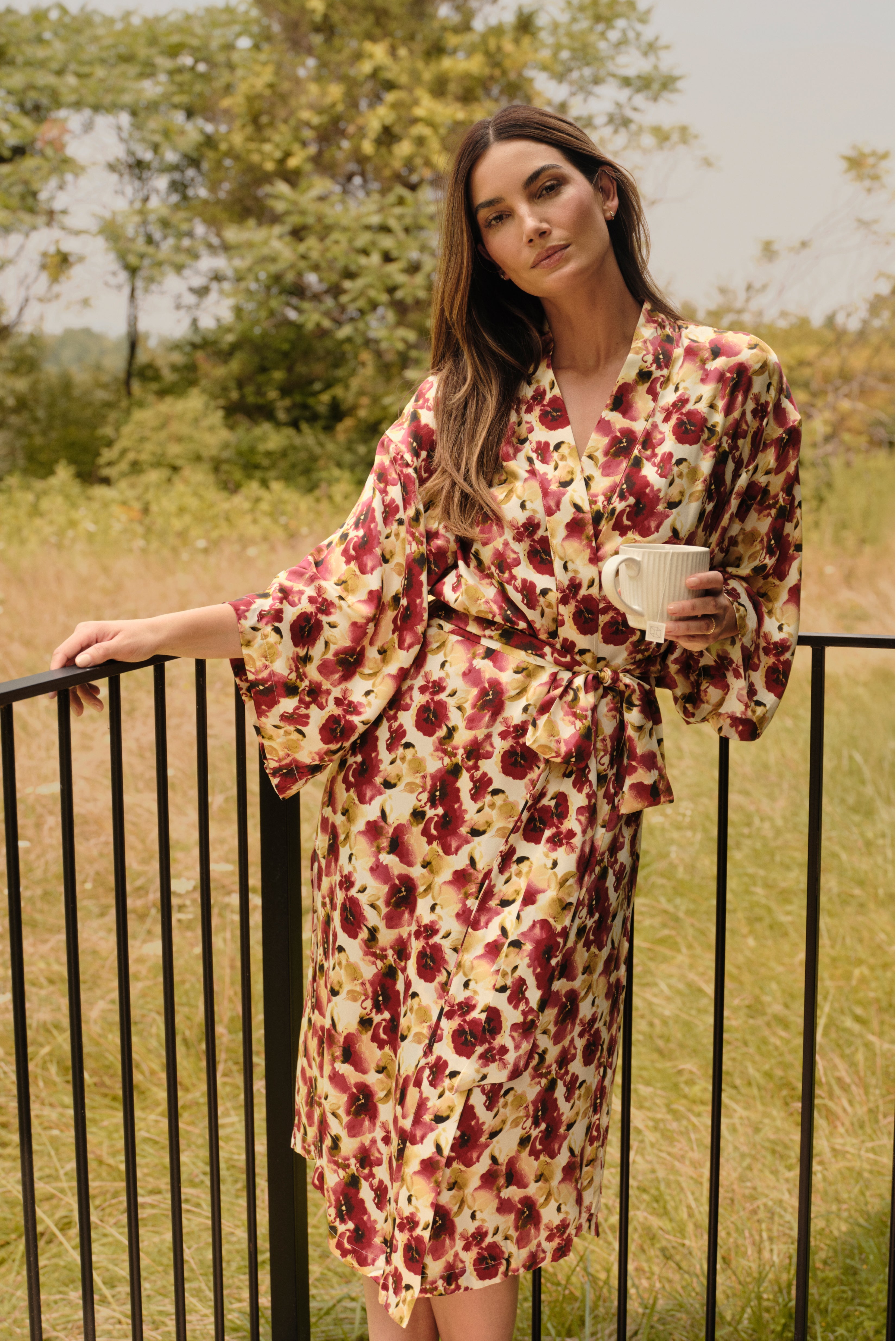 Eberjey x  Lily Aldridge - Inez Washable Silk Printed Robe