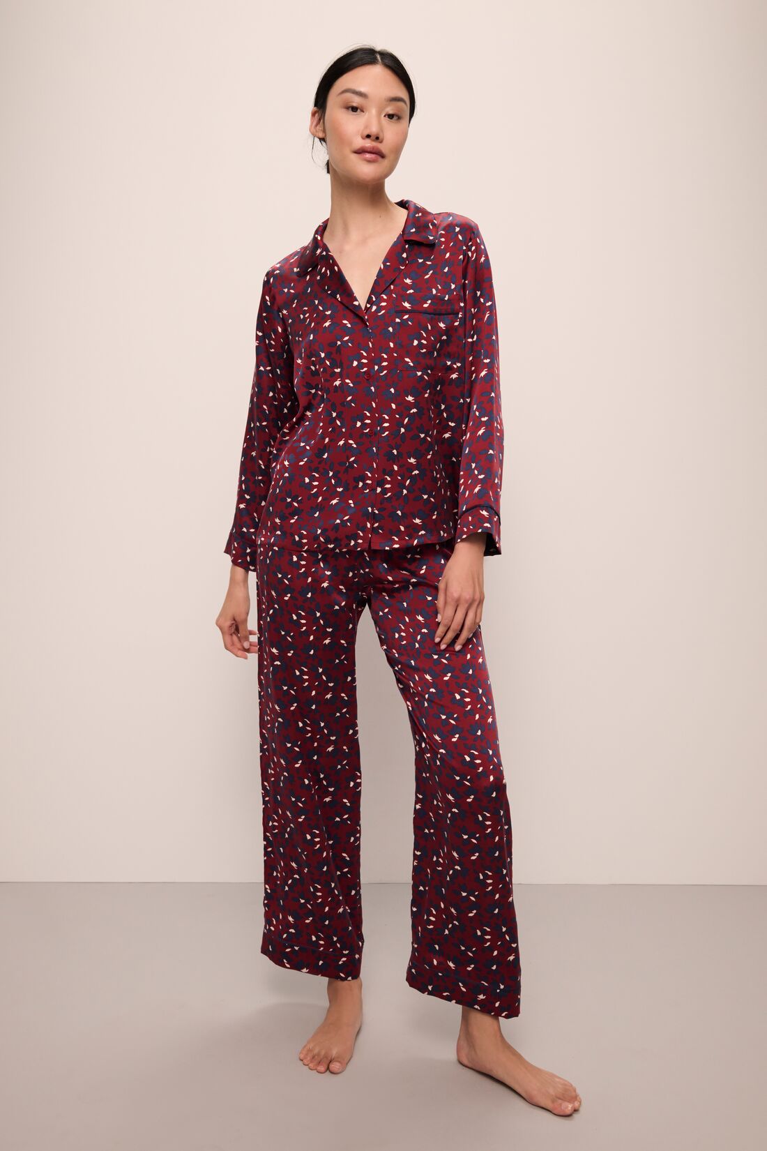 Inez Washable Silk Printed Long PJ Set