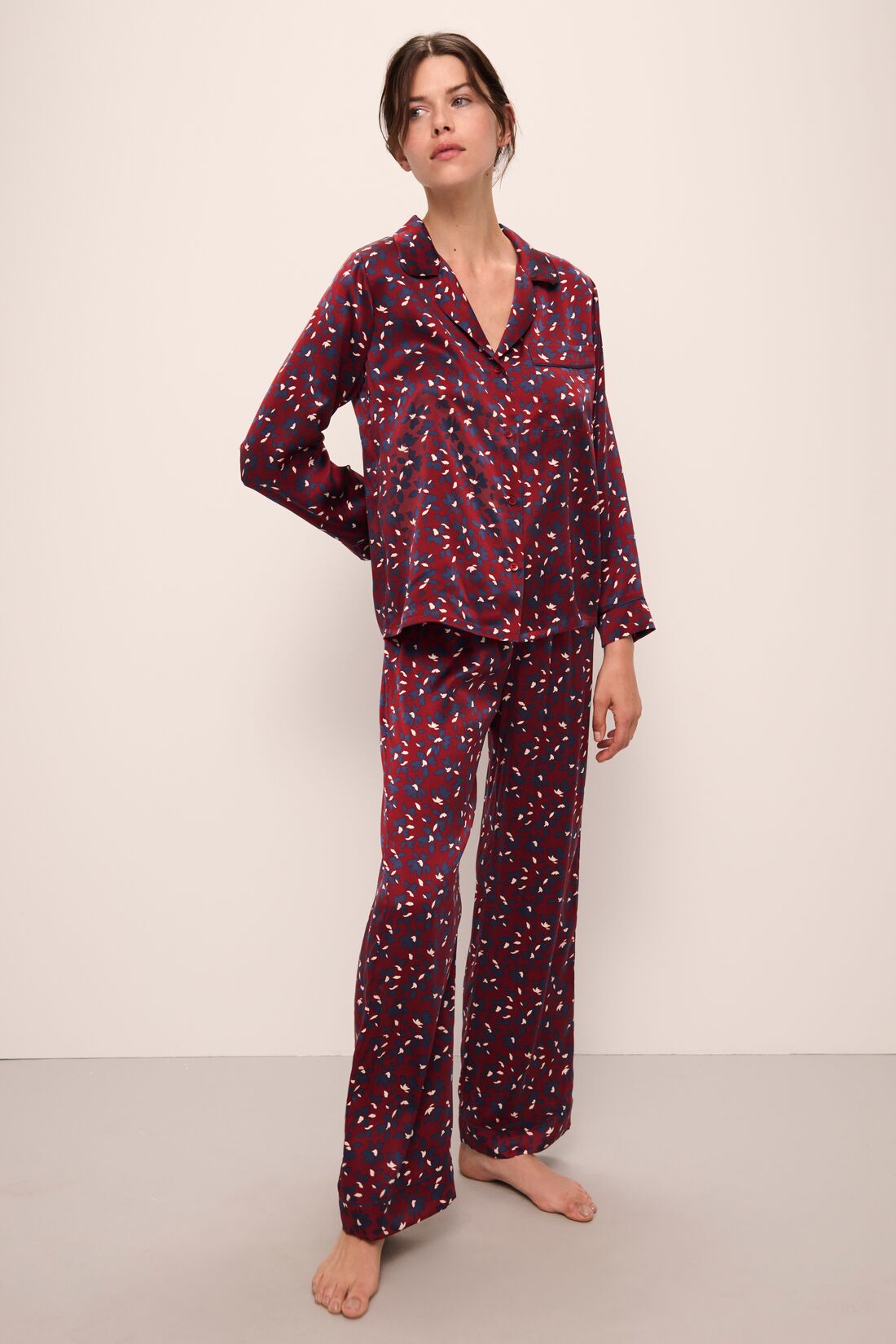 Inez Washable Silk Printed Long PJ Set
