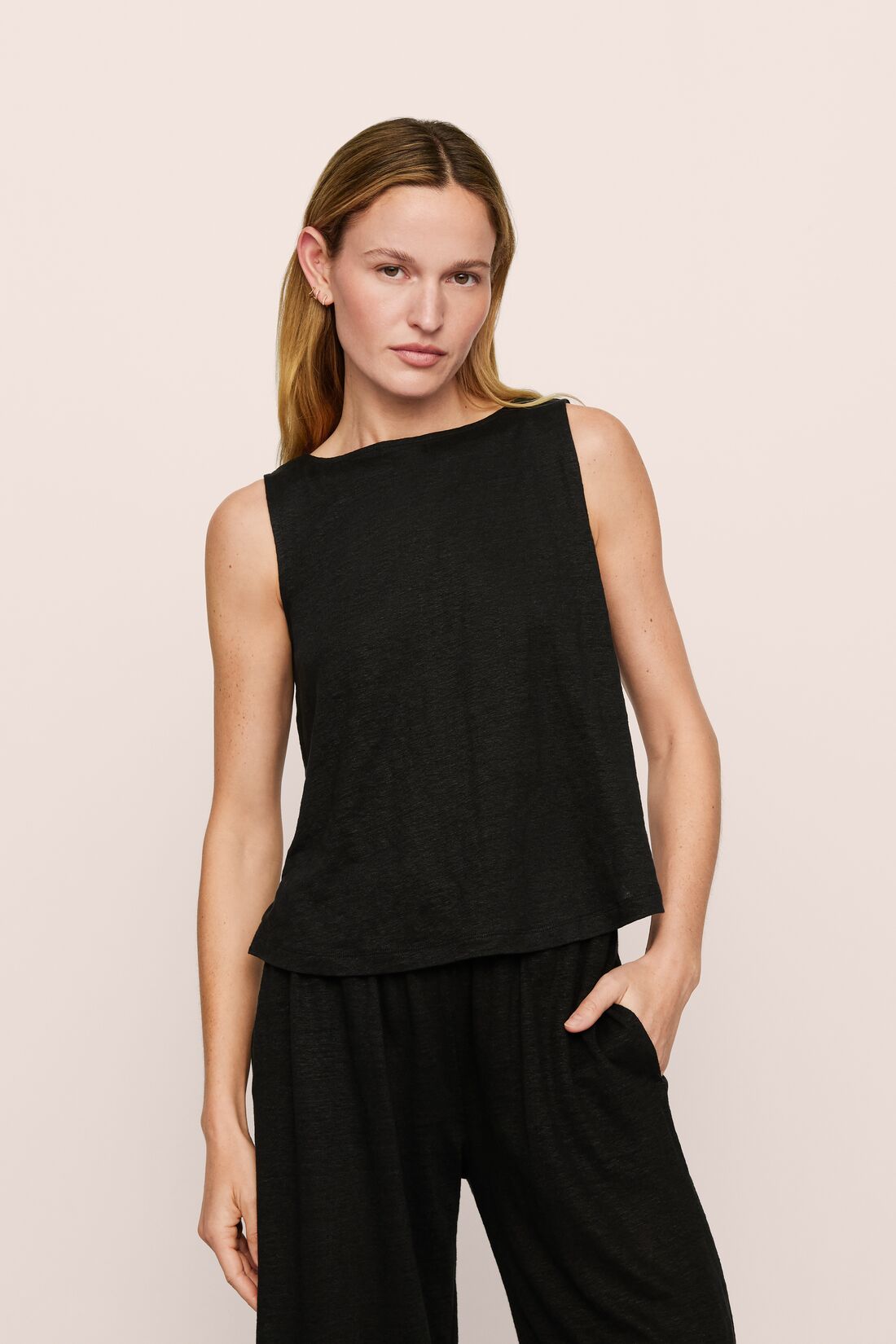 Organic Linen Knit Boat Neck Crop Tank
