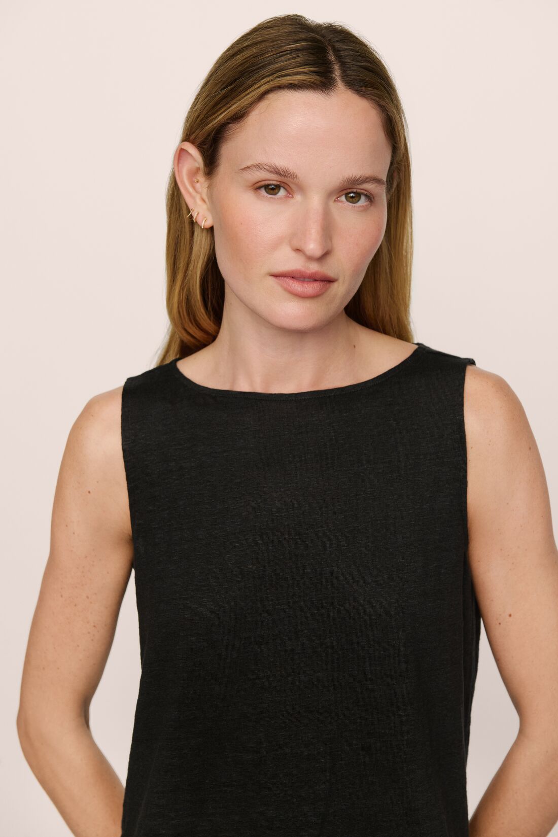 Organic Linen Knit Boat Neck Crop Tank