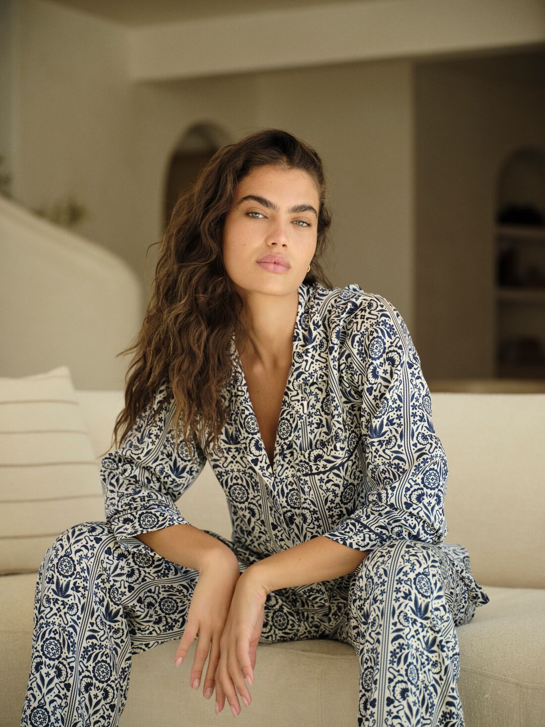Eberjey x Casa Del Sol - Inez Washable Silk Printed Long PJ Set