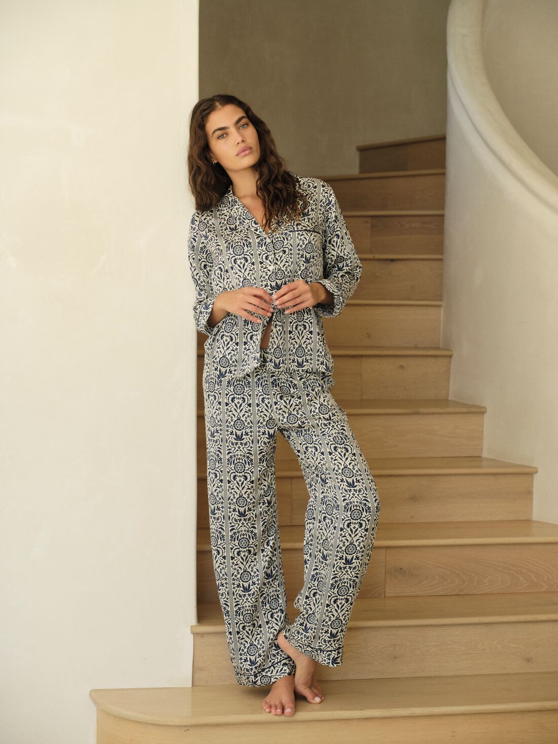 Eberjey x Casa Del Sol - Inez Washable Silk Printed Long PJ Set