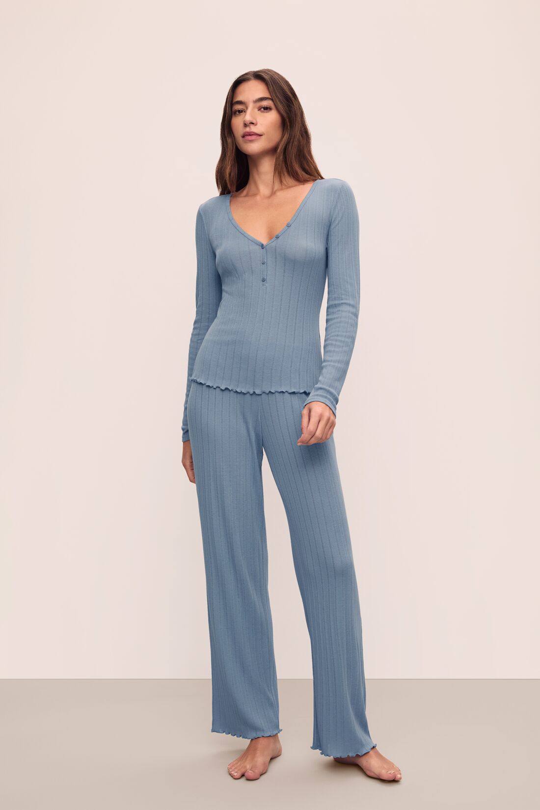 Pointelle V Neck Henley