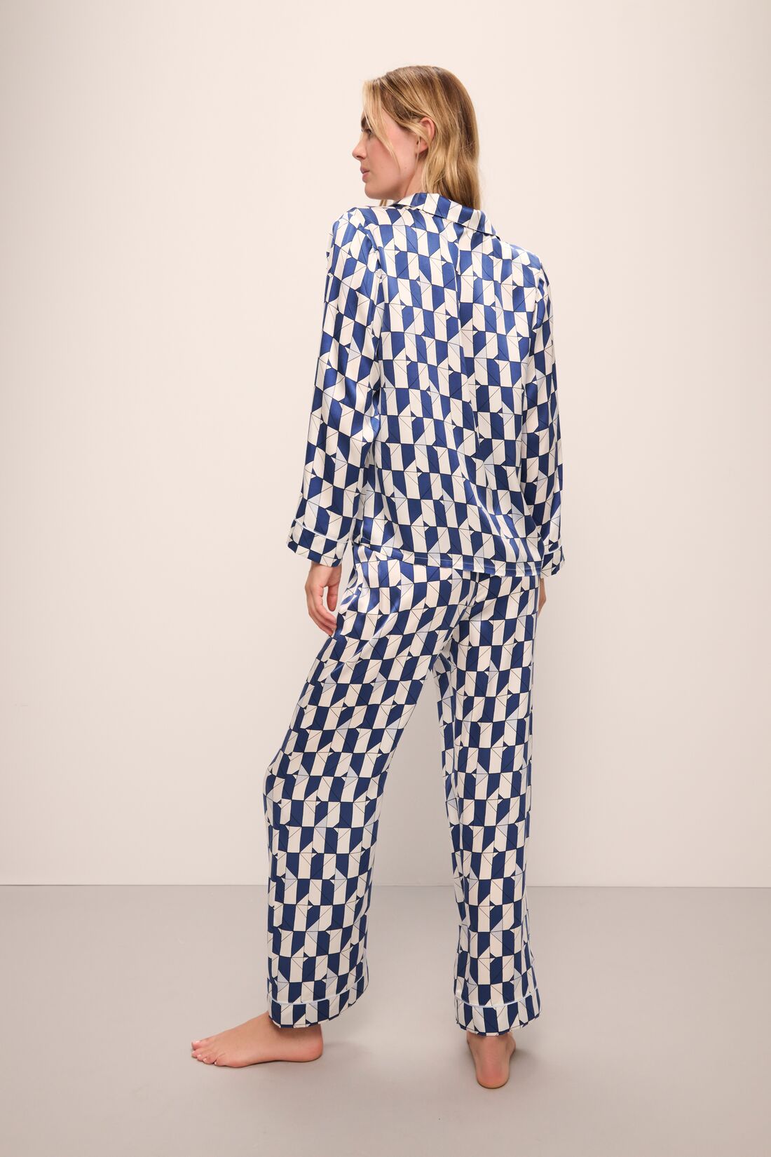 Inez Washable Silk Printed Long PJ Set