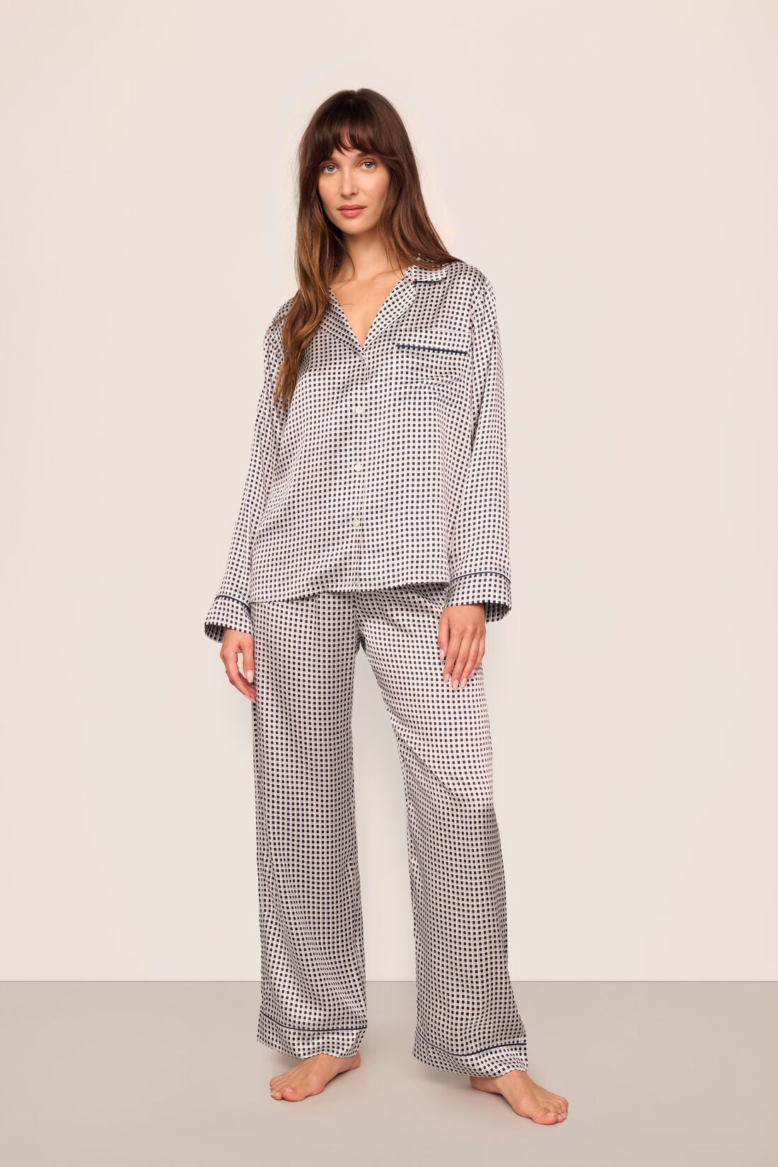 Inez Washable Silk Printed Long PJ Set