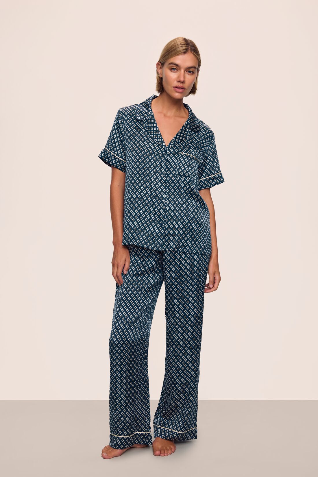 Inez Washable Silk Printed Short Sleeve Pant PJ Set