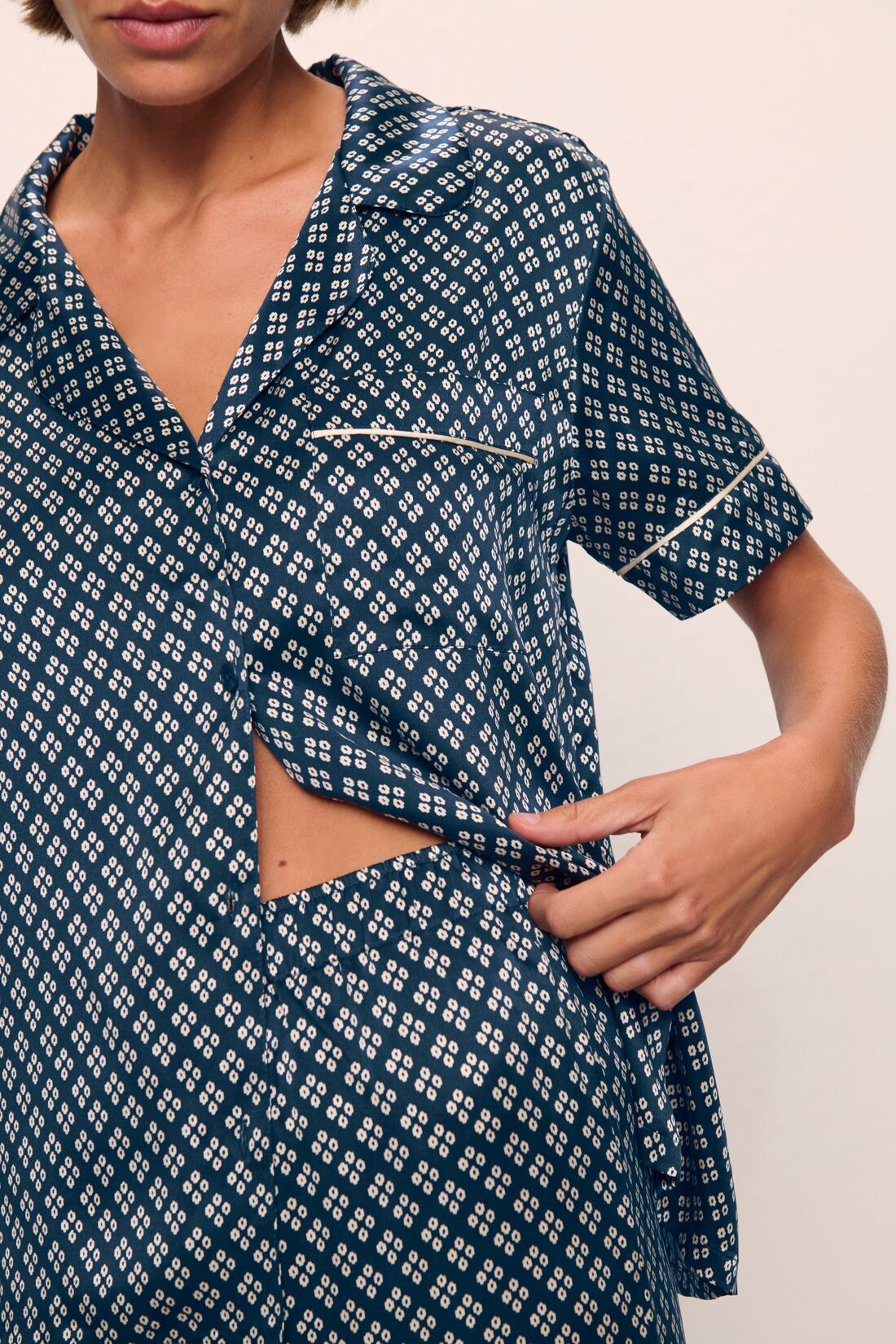 Inez Washable Silk Printed Short Sleeve Pant PJ Set