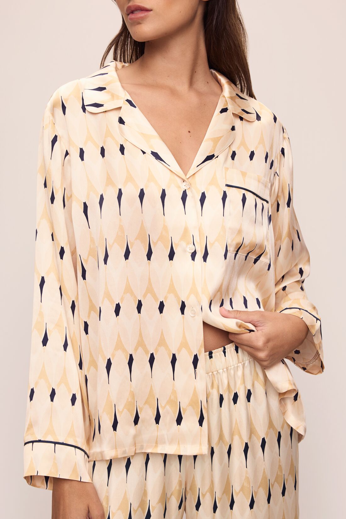 Inez Washable Silk Printed Long PJ Set