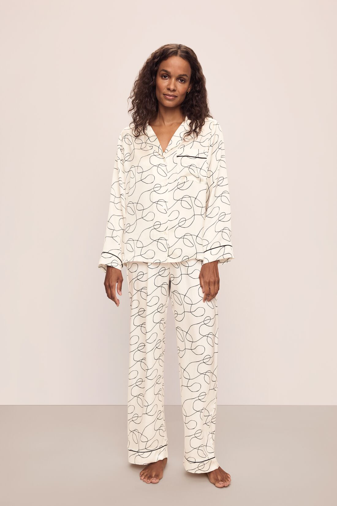 Inez Washable Silk Printed Long PJ Set