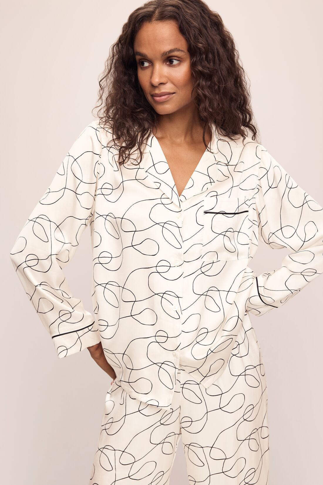 Inez Washable Silk Printed Long PJ Set