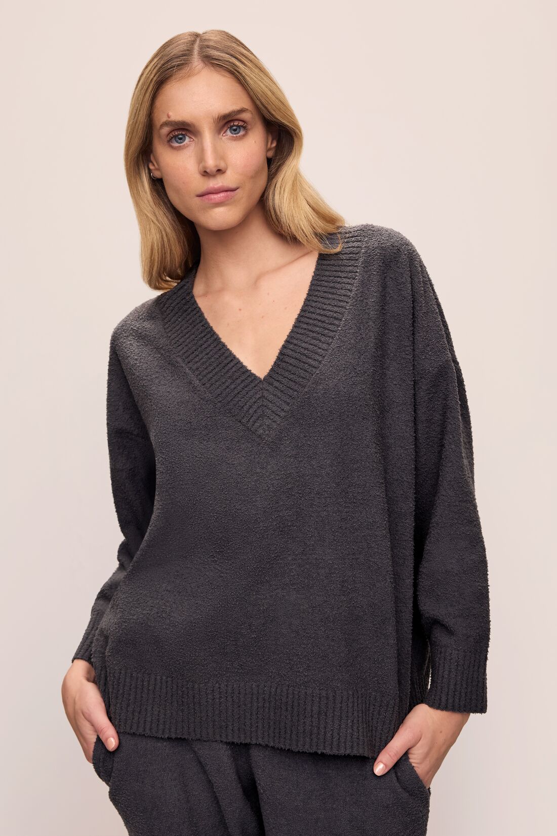 Recycled Boucle Boyfriend Oversized V-Neck Sweater