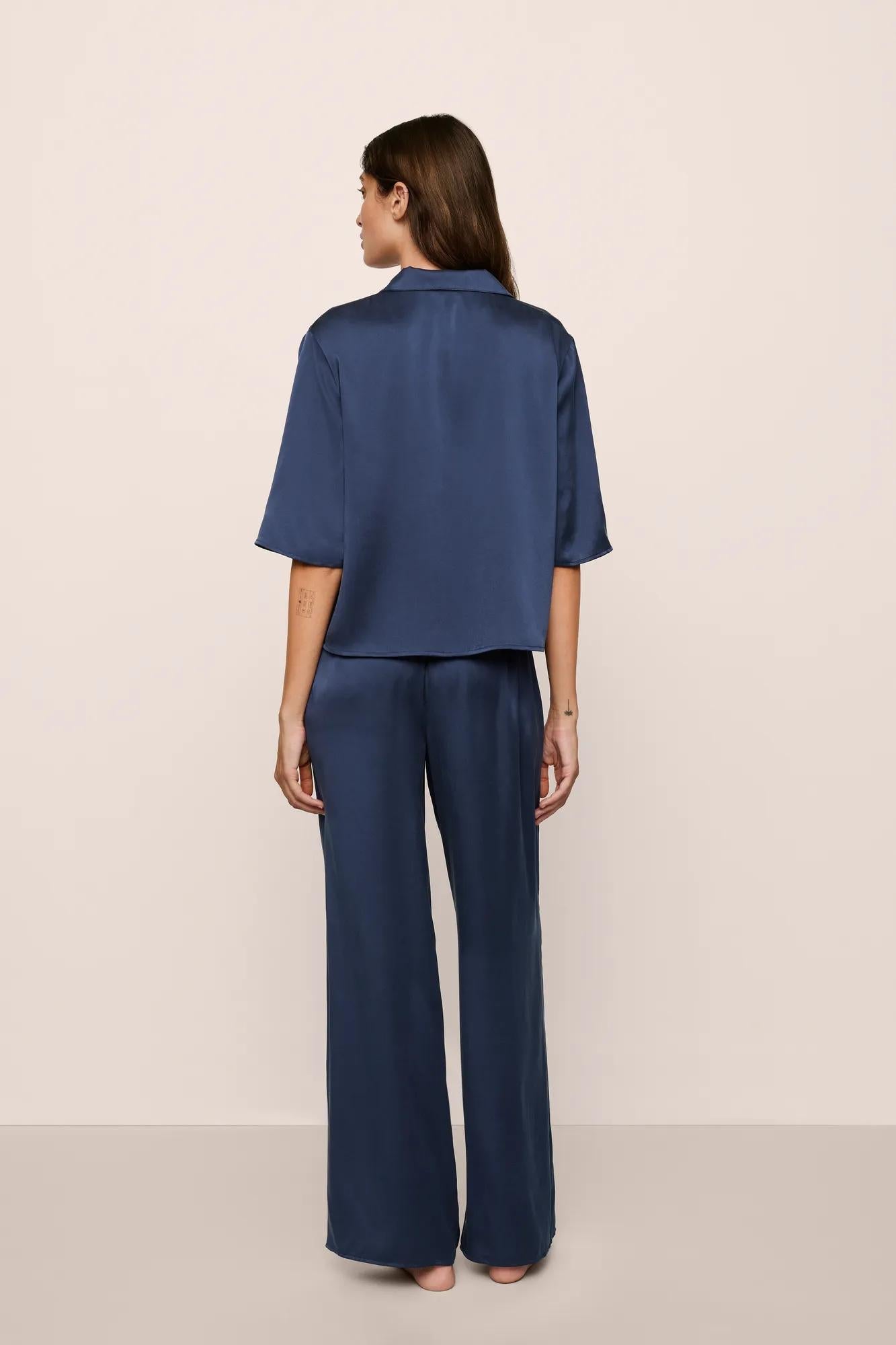 Inez Washable Silk Relaxed Wide Leg Pant PJ Set