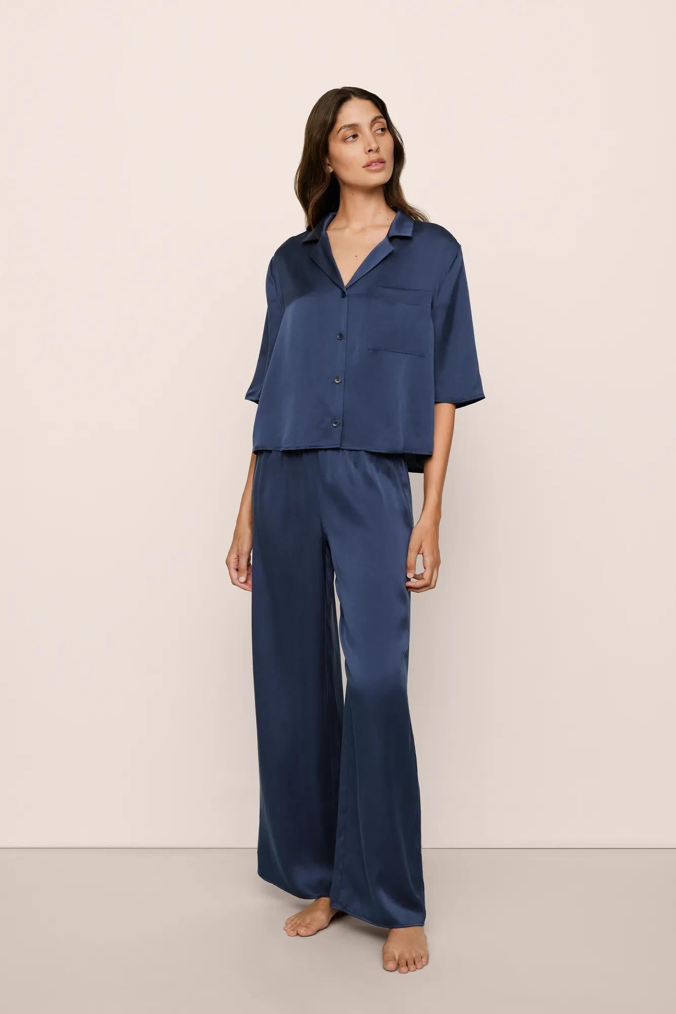 Inez Washable Silk Relaxed Wide Leg Pant PJ Set
