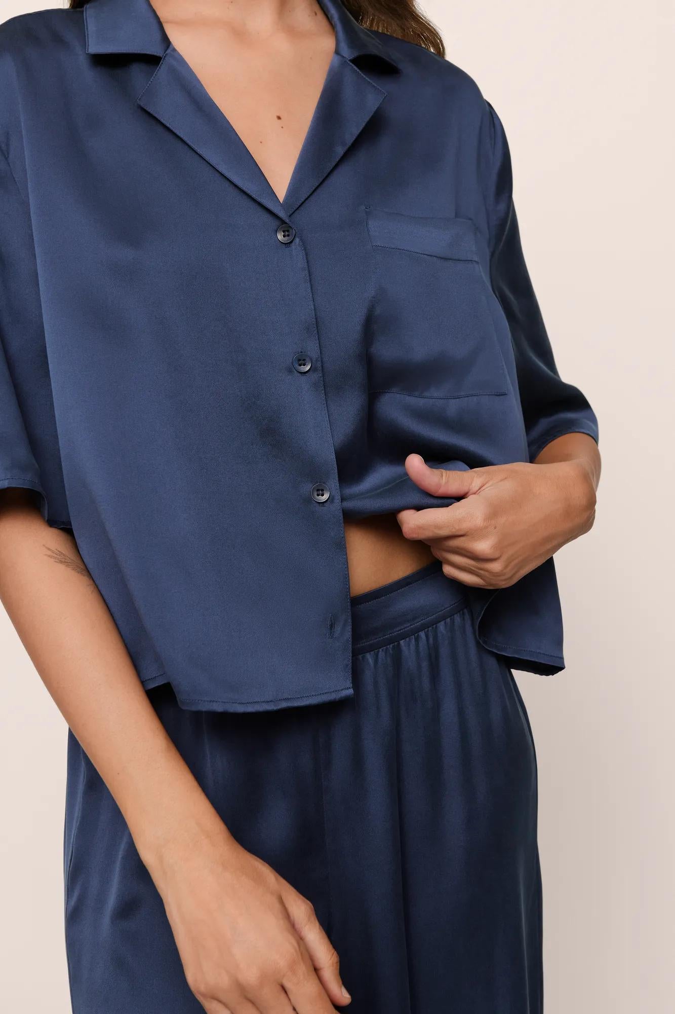 Inez Washable Silk Relaxed Wide Leg Pant PJ Set