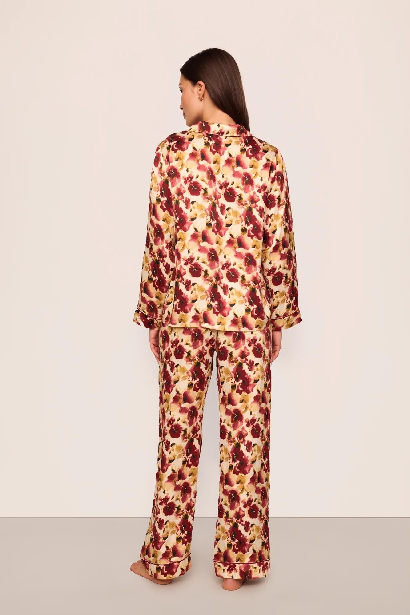 Eberjey x  Lily Aldridge - Inez Washable Silk Printed Long PJ Set