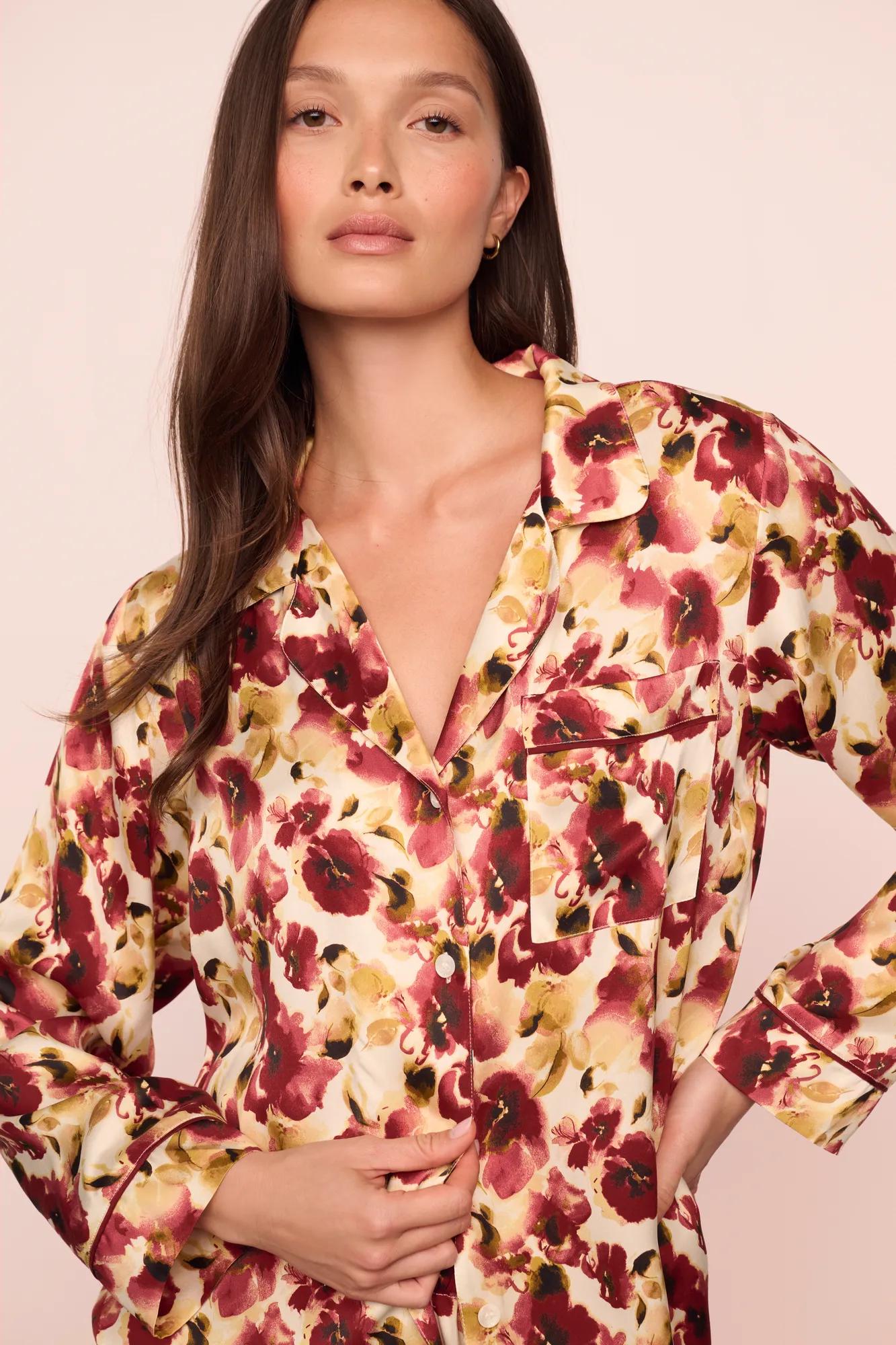 Eberjey x  Lily Aldridge - Inez Washable Silk Printed Long PJ Set