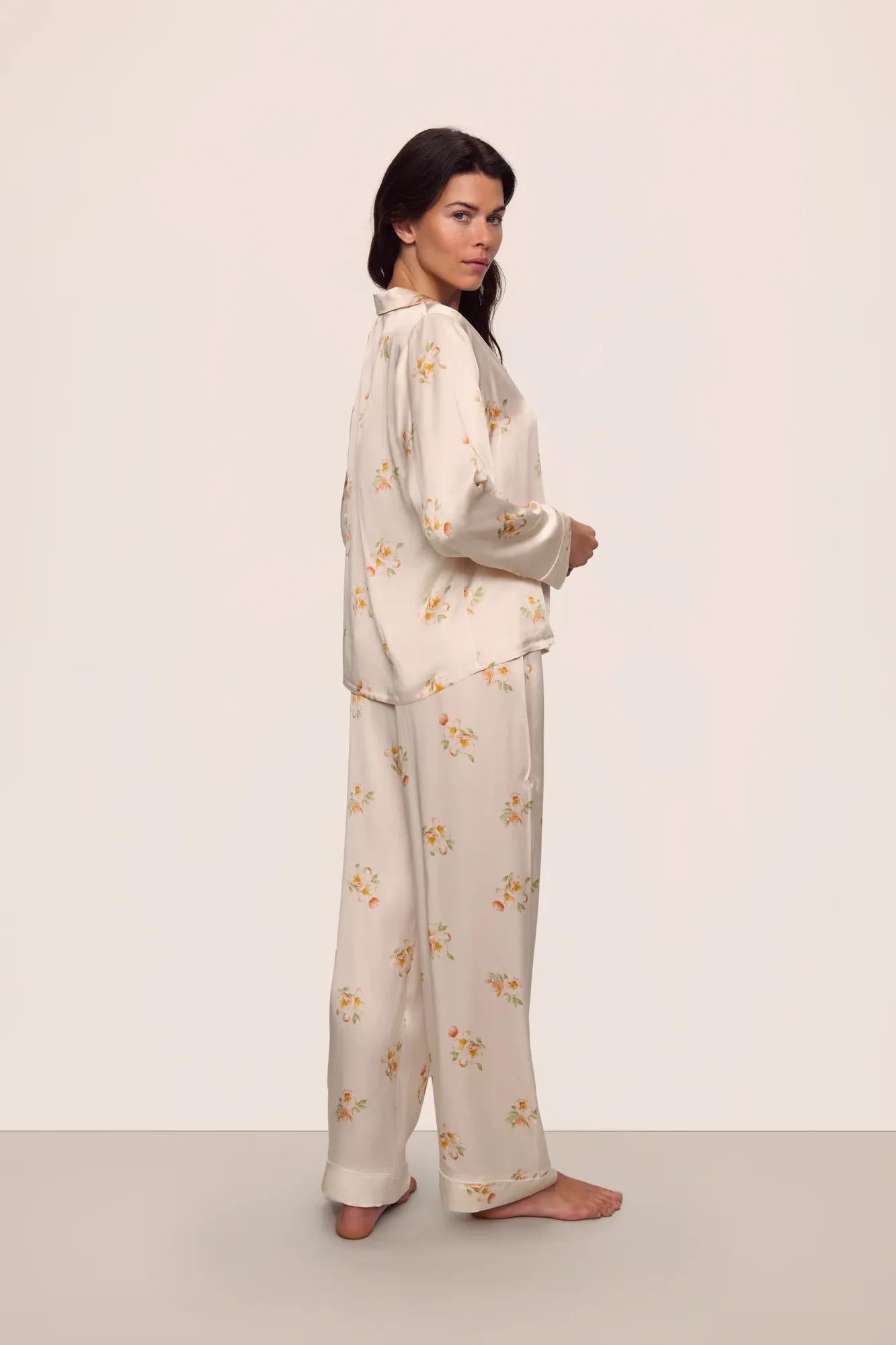 Inez Washable Silk Printed Long PJ Set