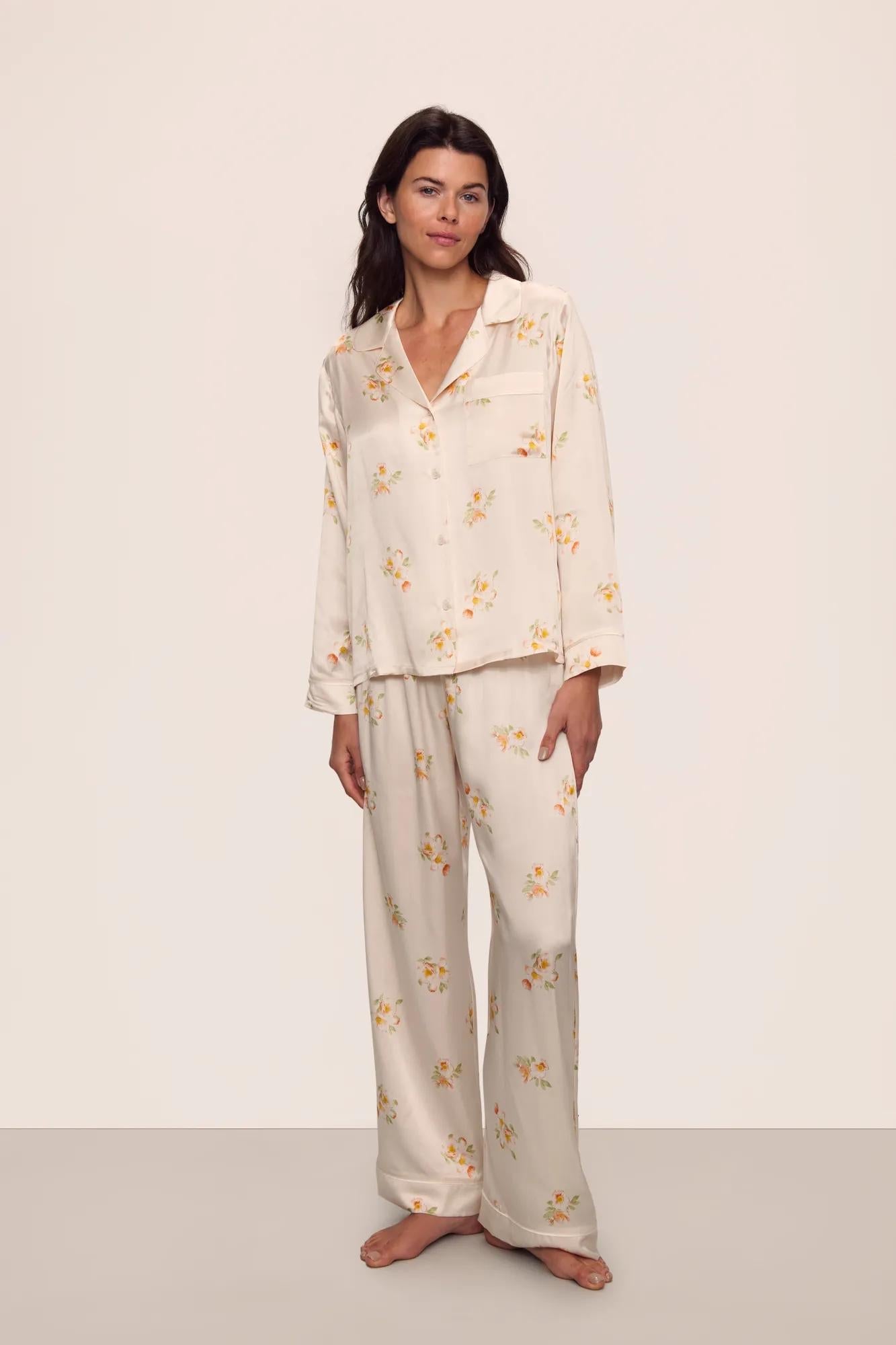 Inez Washable Silk Printed Long PJ Set