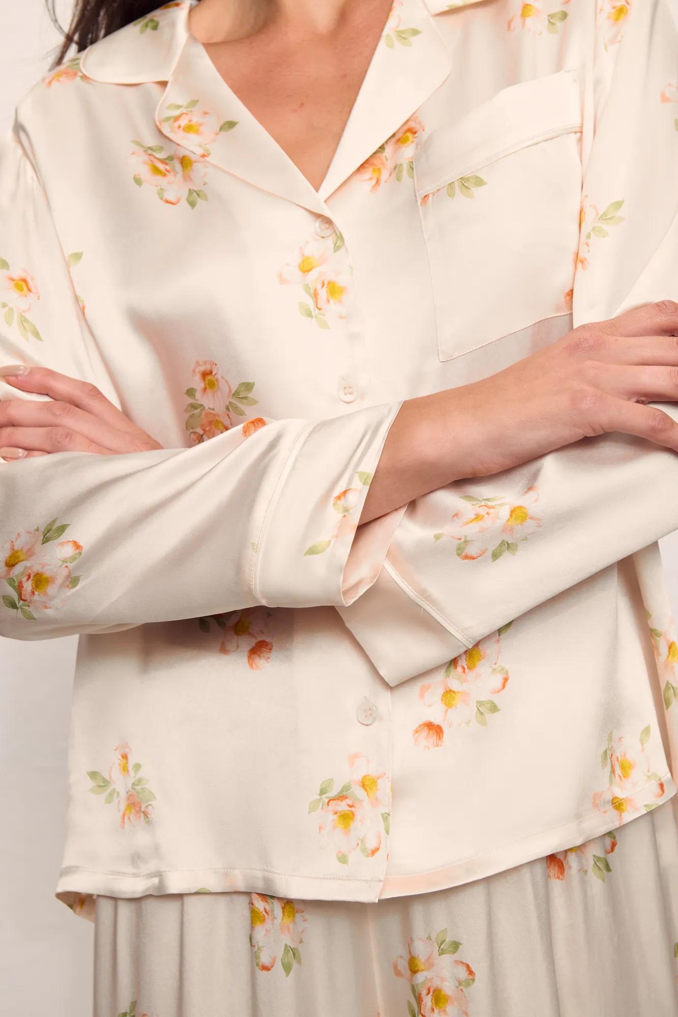 Inez Washable Silk Printed Long PJ Set