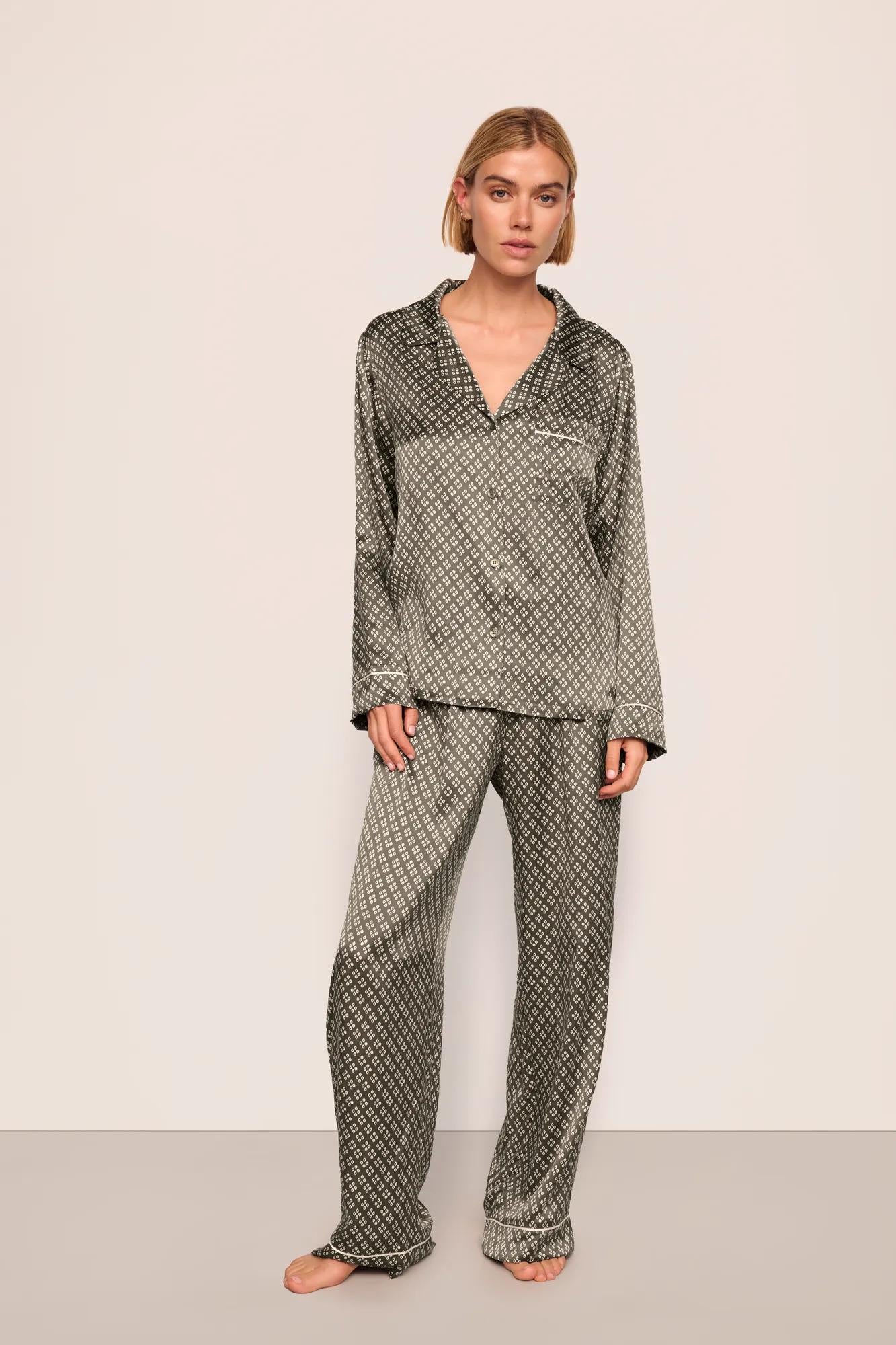 Inez Washable Silk Printed Long PJ Set