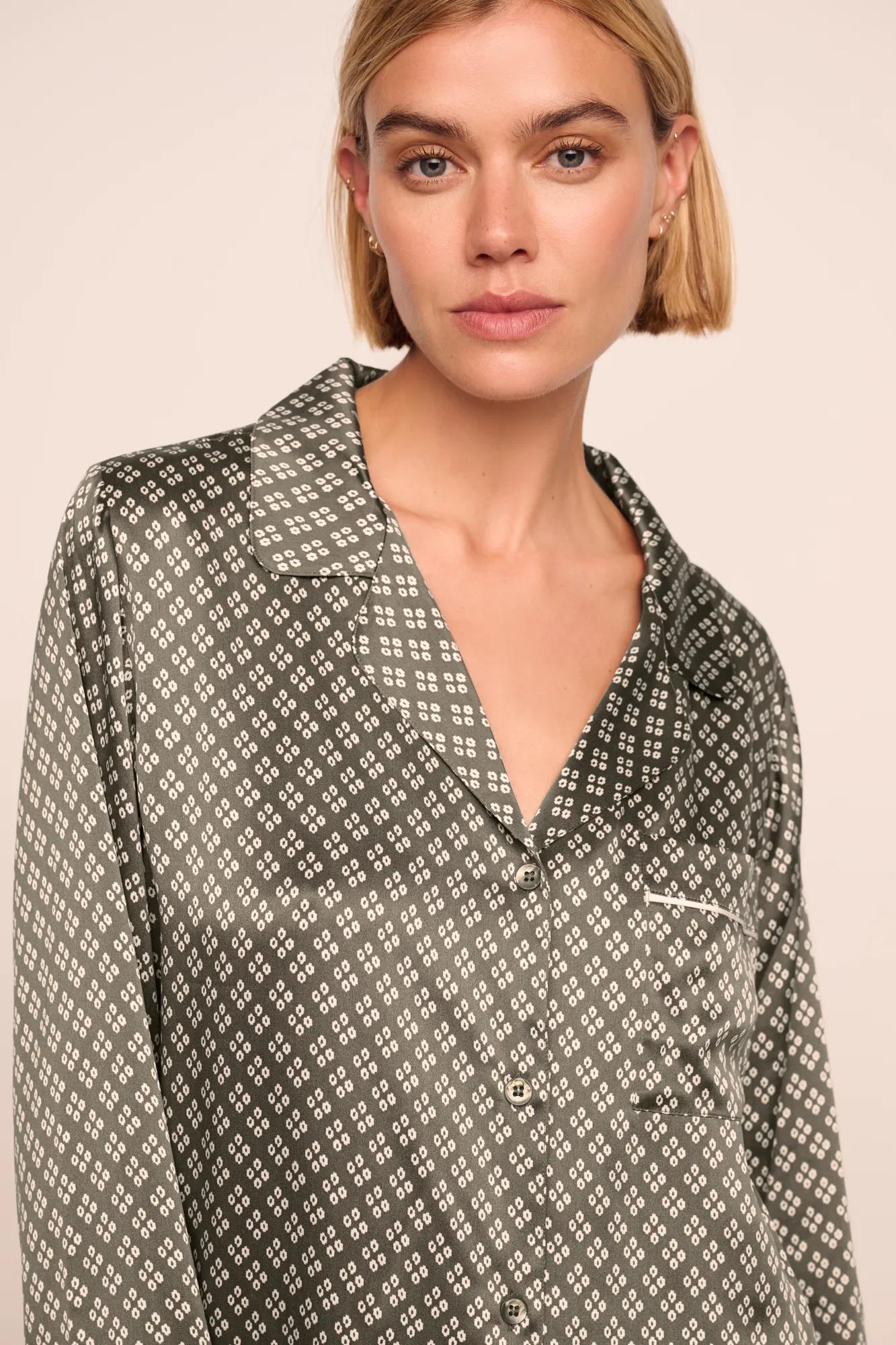 Inez Washable Silk Printed Long PJ Set