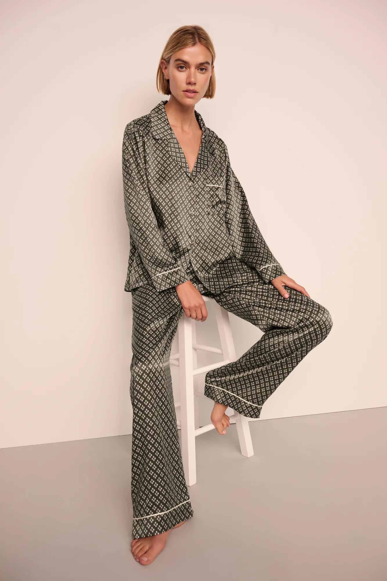 Inez Washable Silk Printed Long PJ Set
