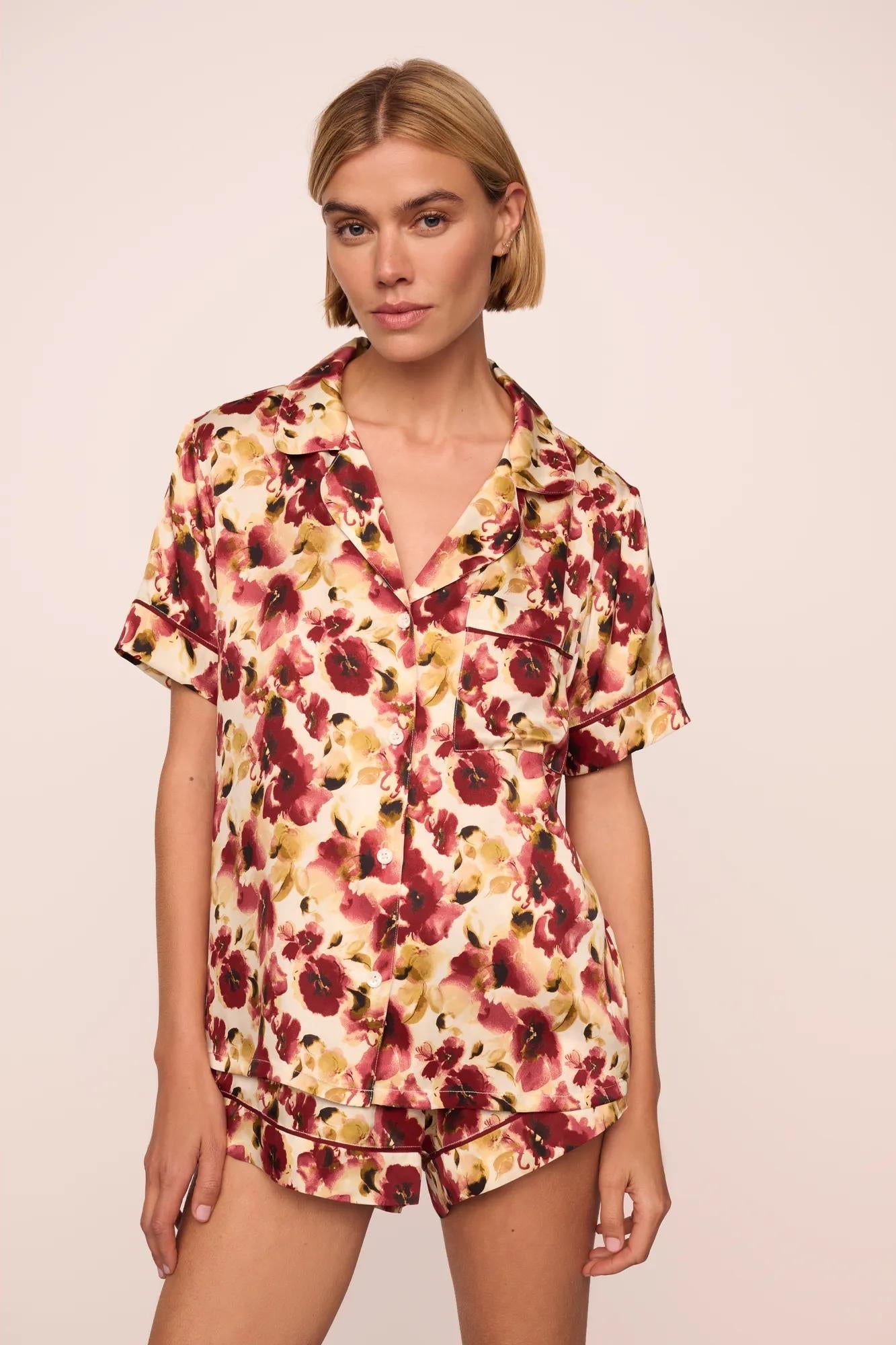 Eberjey x  Lily Aldridge - Inez Washable Silk Printed Short PJ Set