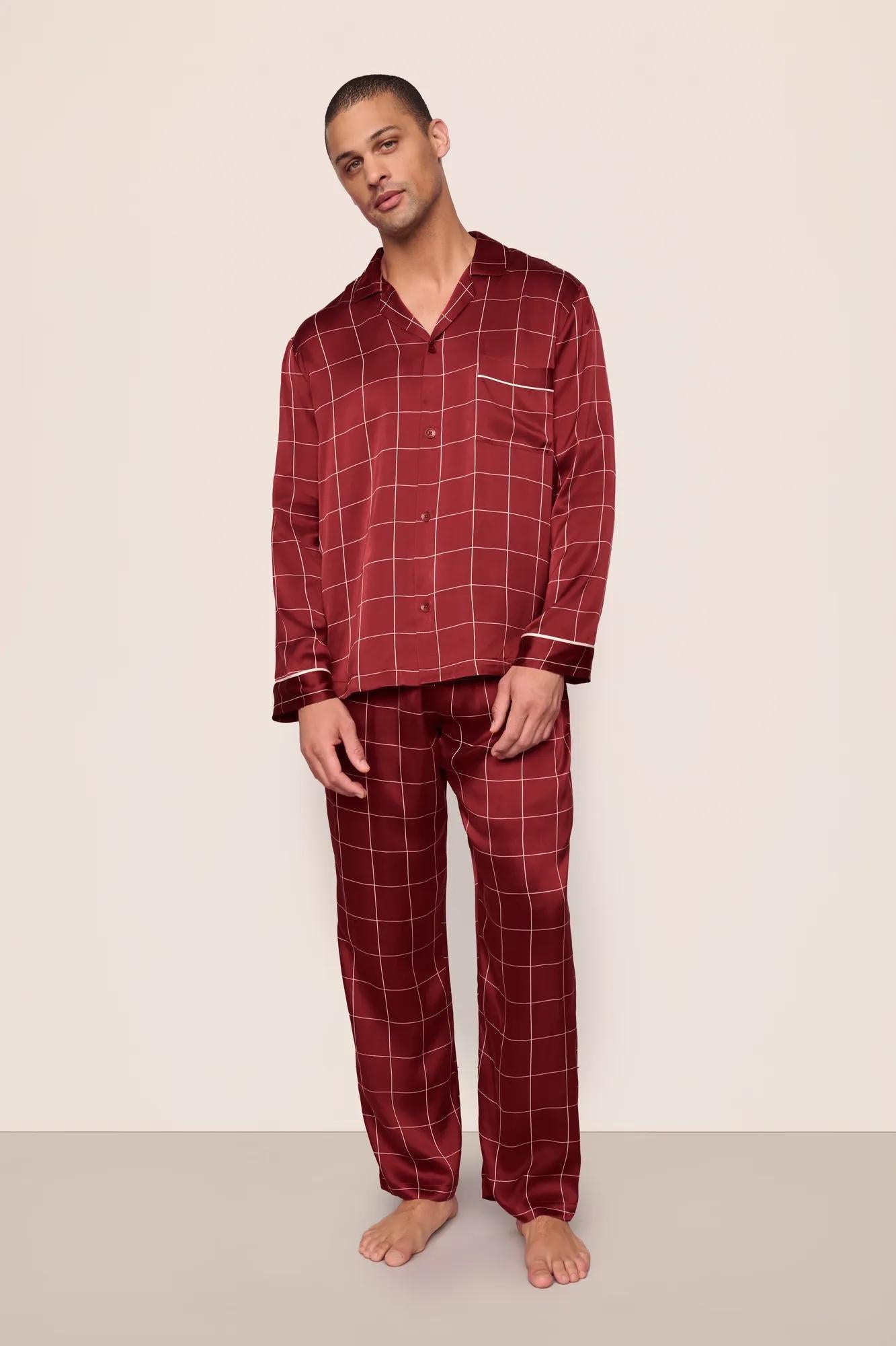 Eberjey x  Lily Aldridge - Charles Washable Silk Printed Long PJ Set
