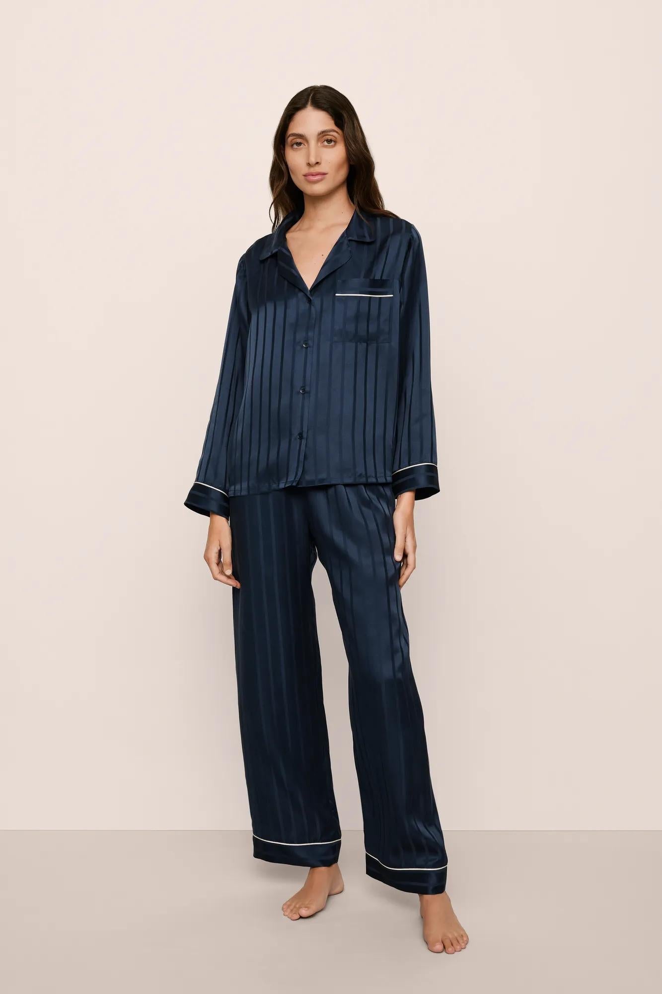 Inez Washable Silk Jacquard Long PJ Set