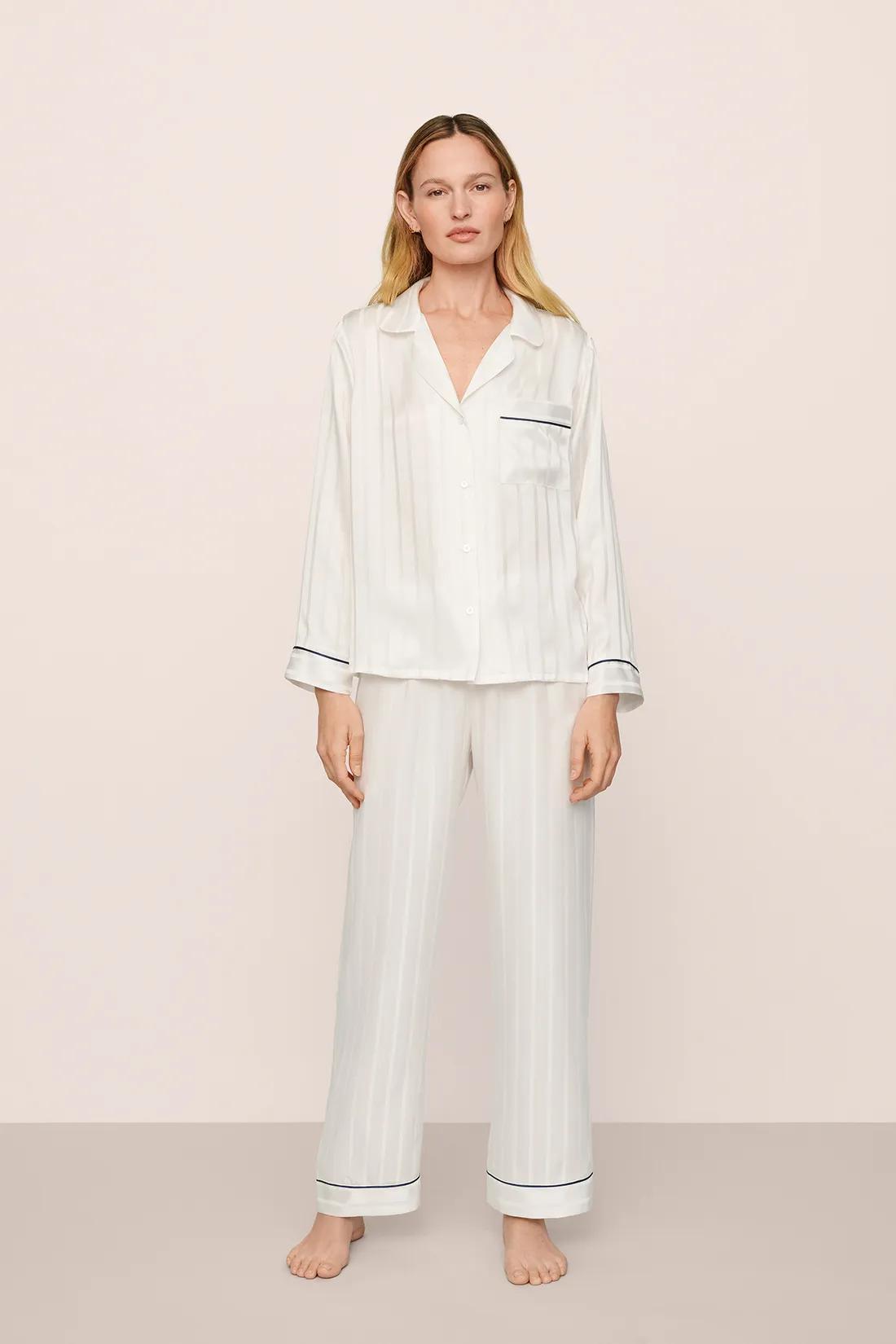 Inez Washable Silk Jacquard Long PJ Set