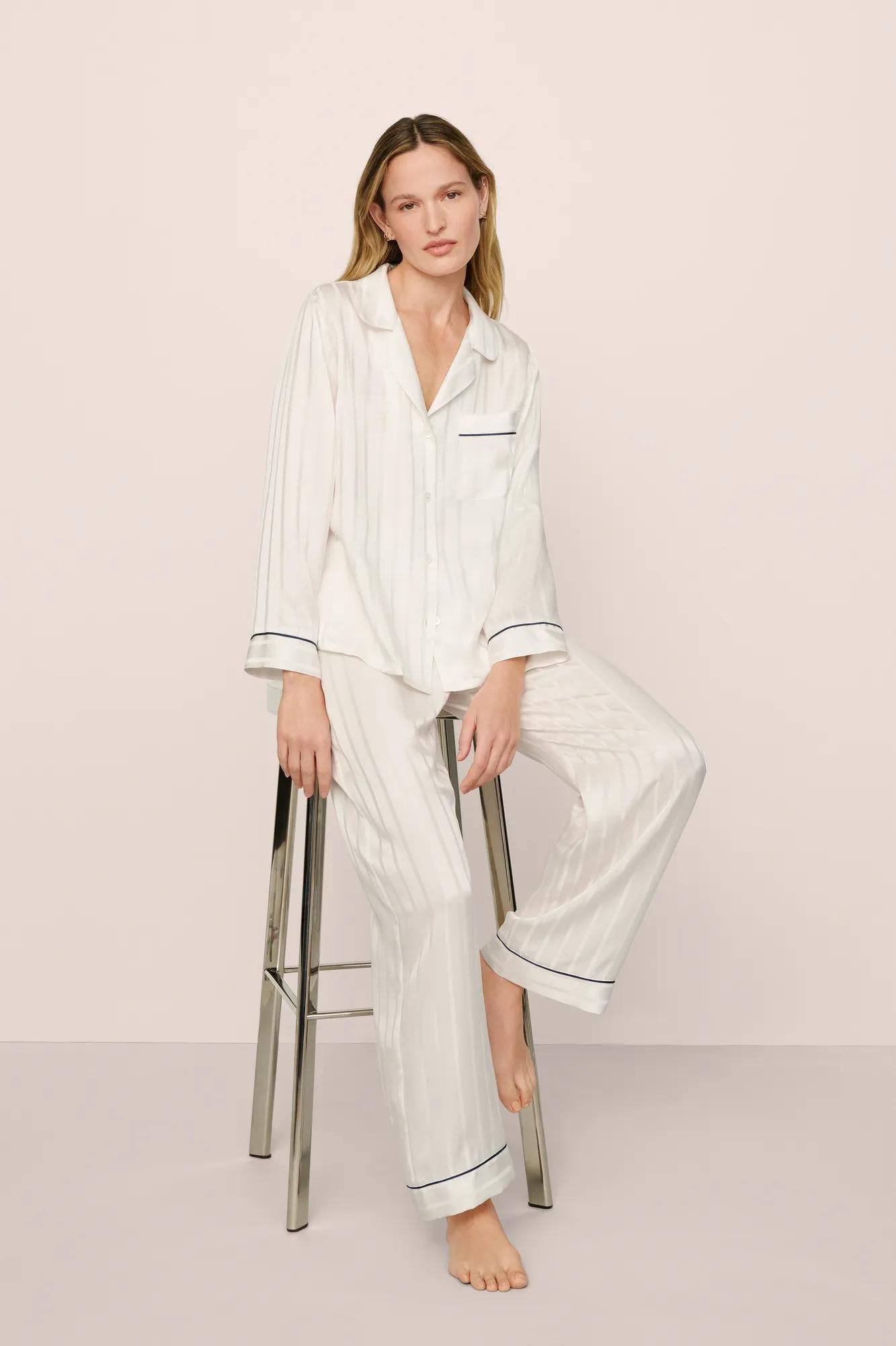 Inez Washable Silk Jacquard Long PJ Set
