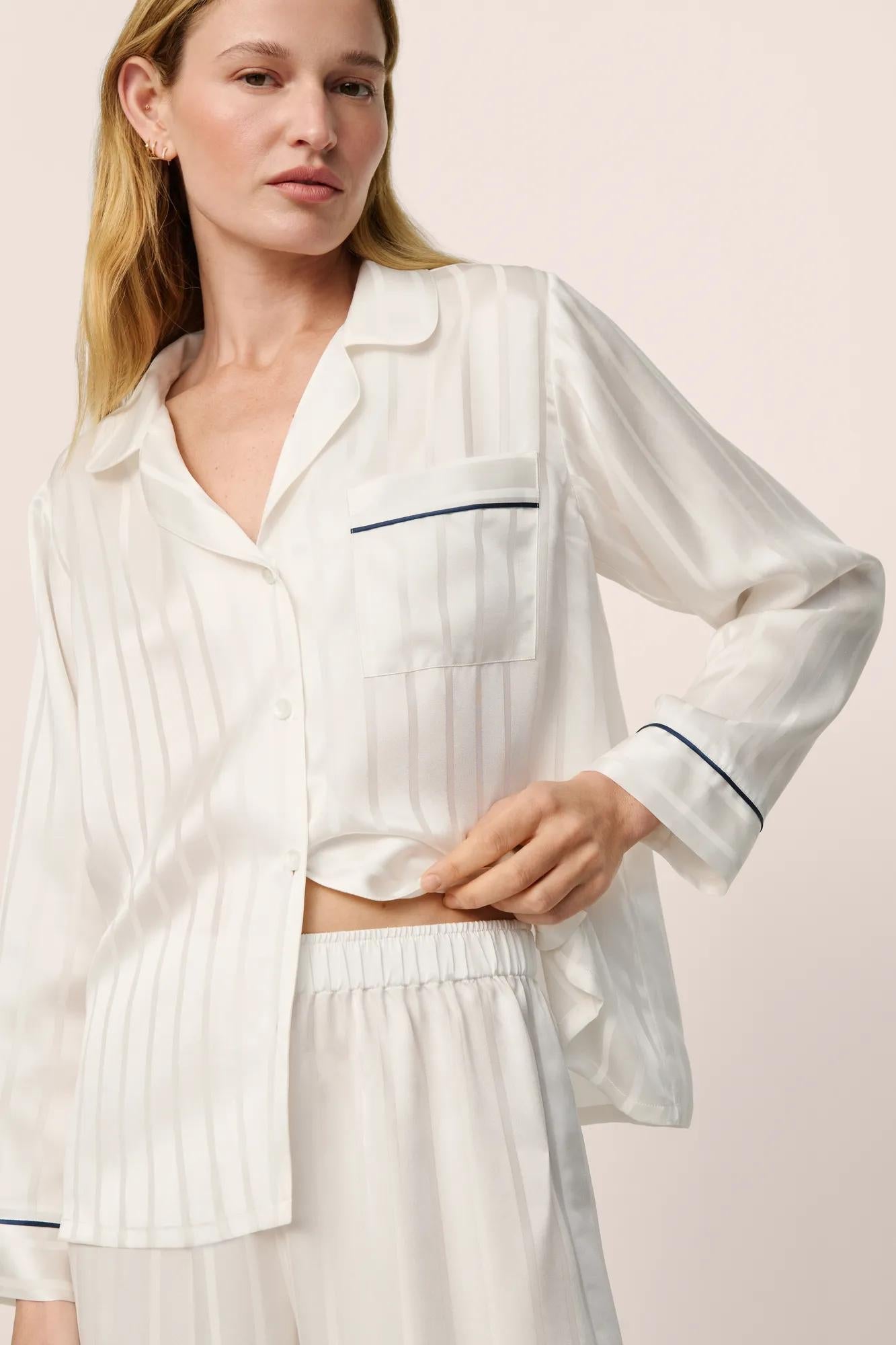 Inez Washable Silk Jacquard Long PJ Set