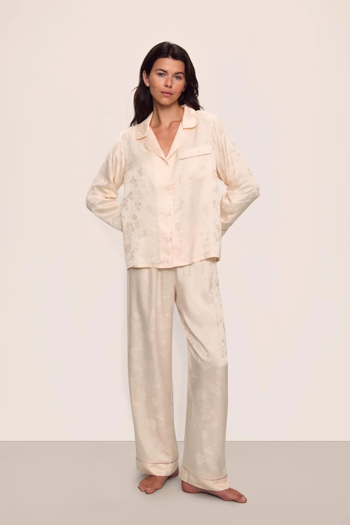 Inez Washable Silk Jacquard Long PJ Set
