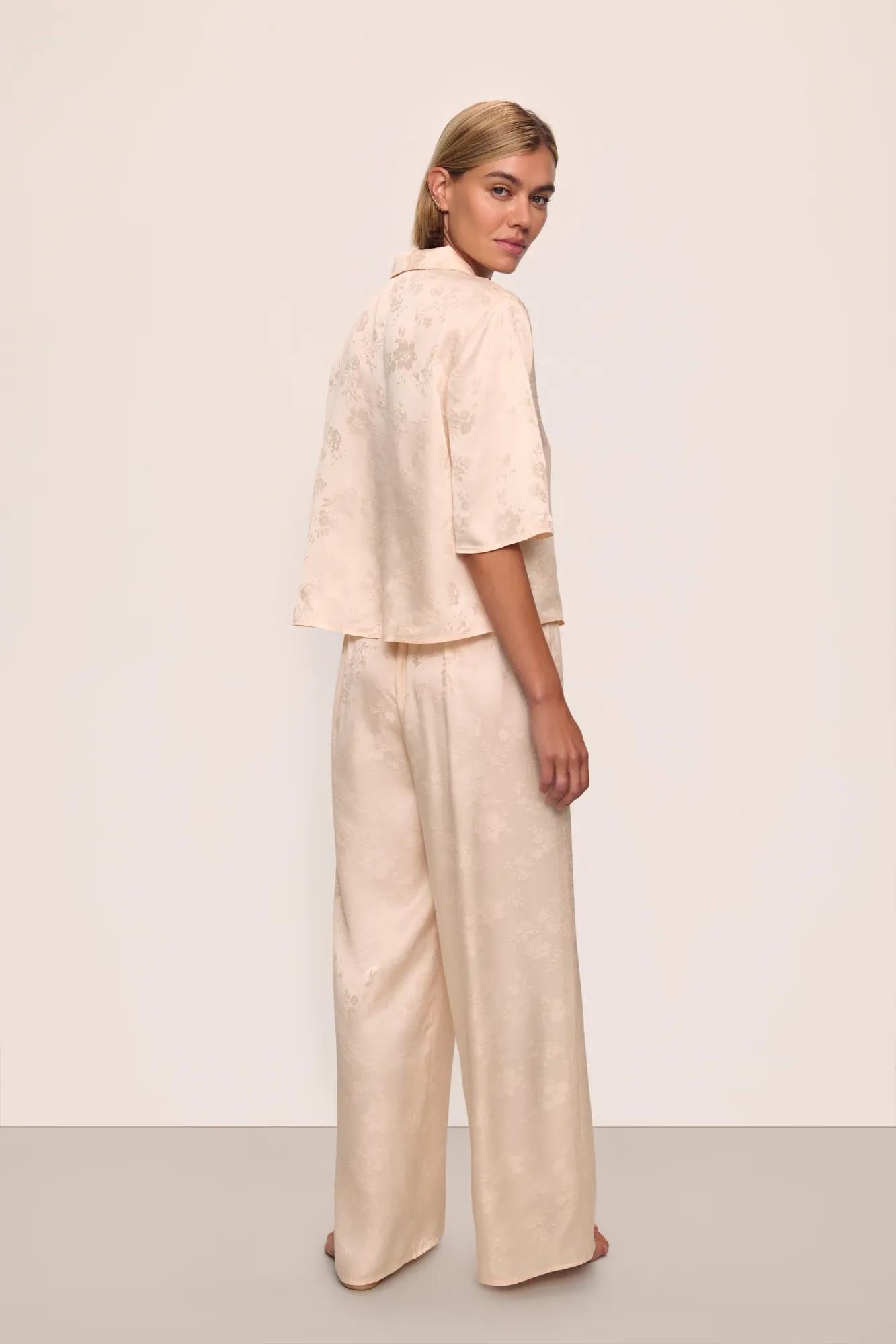Inez Washable Silk Jacquard Relaxed Wide Leg Pant PJ Set