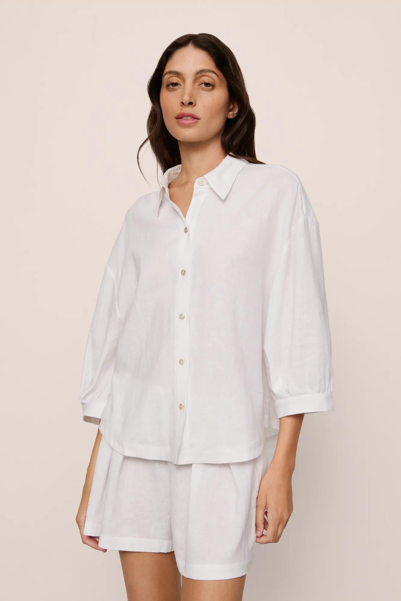 Linen Blend Relaxed Quarter Sleeve Top